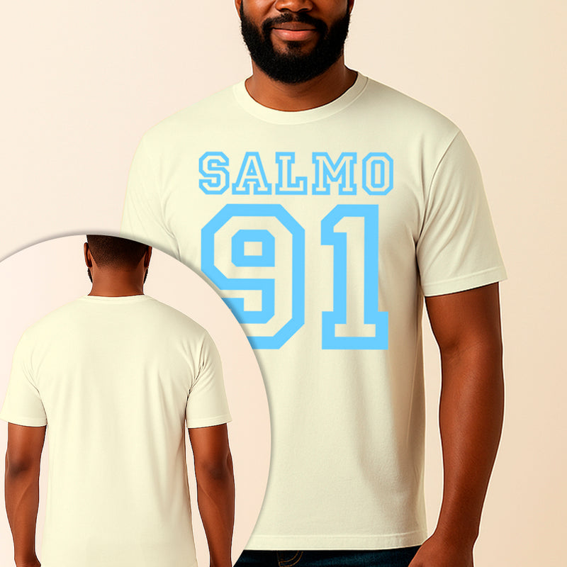 Camiseta Estampada Salmo 91 100% Algodão Premium Fio 30.1 Penteado Vest Sagrada