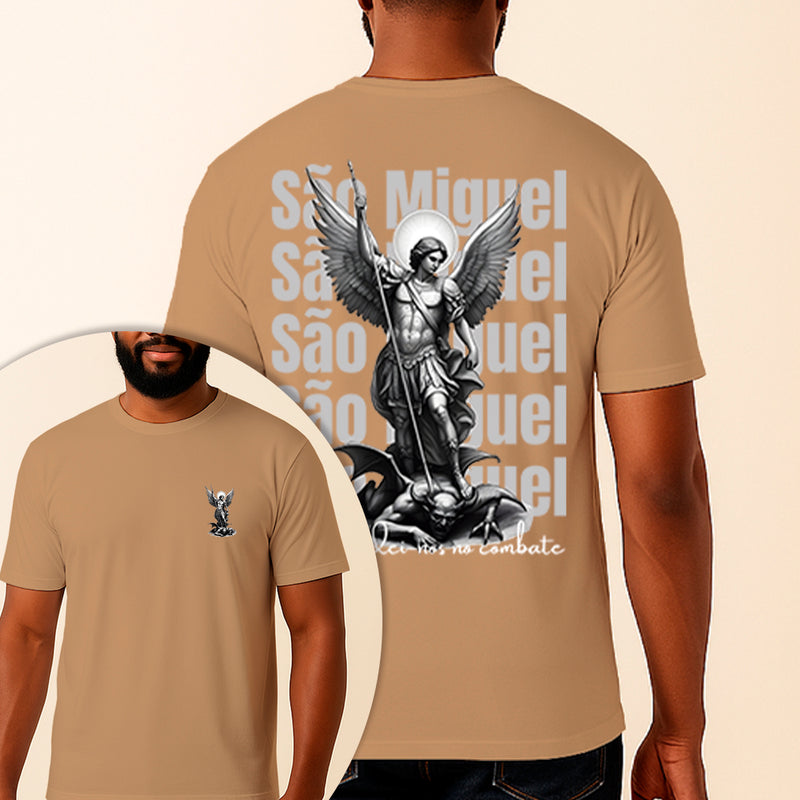 Camiseta Estampada São Miguel Defendei-nos no Combate 100% Algodão Premium Fio 30.1 Penteado Vest Sagrada