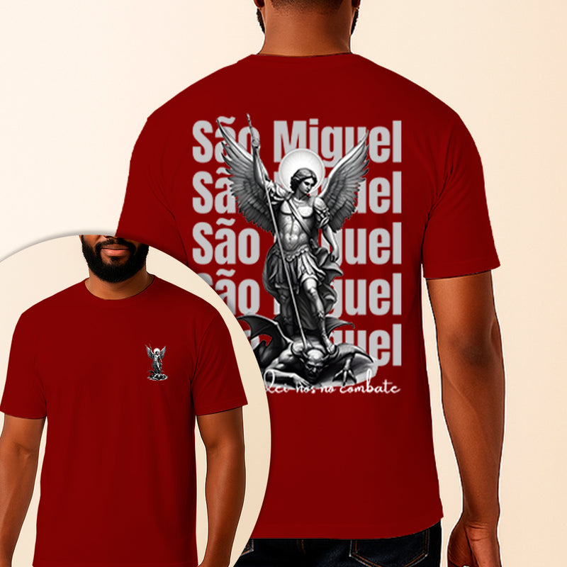 Camiseta Estampada São Miguel Defendei-nos no Combate 100% Algodão Premium Fio 30.1 Penteado Vest Sagrada
