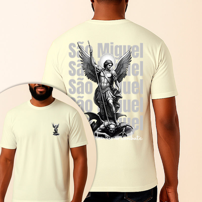 Camiseta Estampada São Miguel Defendei-nos no Combate 100% Algodão Premium Fio 30.1 Penteado Vest Sagrada