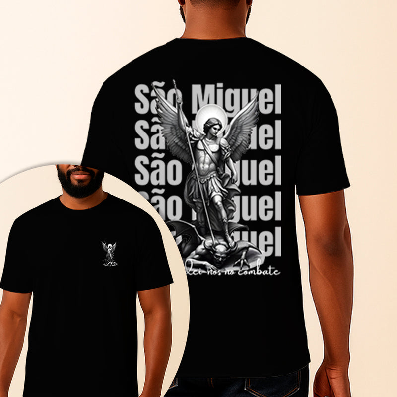 Camiseta Estampada São Miguel Defendei-nos no Combate 100% Algodão Premium Fio 30.1 Penteado Vest Sagrada