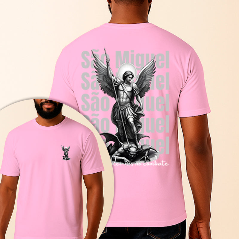 Camiseta Estampada São Miguel Defendei-nos no Combate 100% Algodão Premium Fio 30.1 Penteado Vest Sagrada