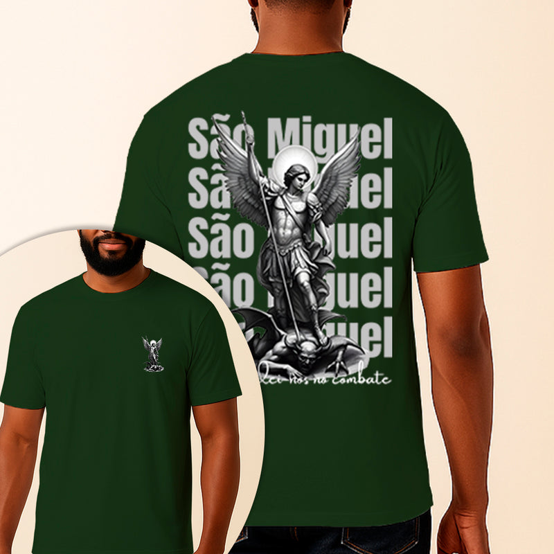Camiseta Estampada São Miguel Defendei-nos no Combate 100% Algodão Premium Fio 30.1 Penteado Vest Sagrada