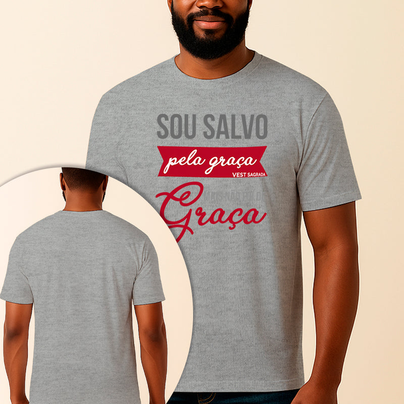 Camiseta Estampada Salvo Pela Graça 100% Algodão Premium Fio 30.1 Penteado Vest Sagrada