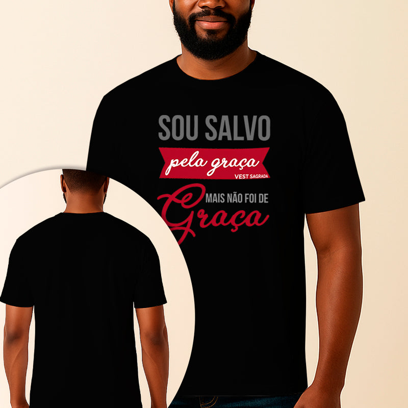 Camiseta Estampada Salvo Pela Graça 100% Algodão Premium Fio 30.1 Penteado Vest Sagrada