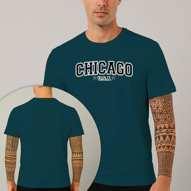 Camiseta Estampada Chicago Usa 100% Algodão Premium Fio 30.1 Penteado Nexstar