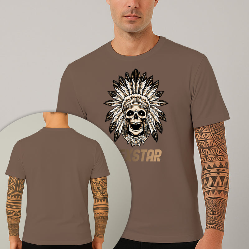 Camiseta Estampada Caveira Cocar 100% Algodão Premium Fio 30.1 Penteado Nexstar