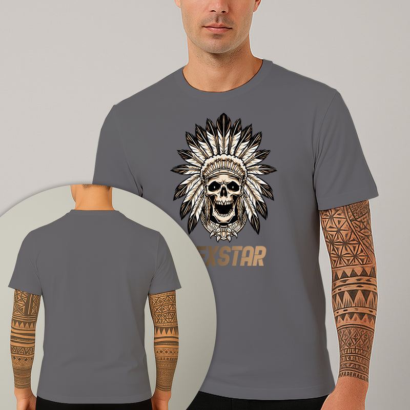Camiseta Estampada Caveira Cocar 100% Algodão Premium Fio 30.1 Penteado Nexstar