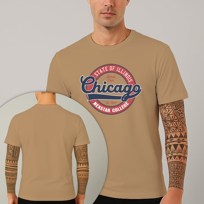Camiseta Estampada Chicago College 100% Algodão Premium Fio 30.1 Penteado Nexstar