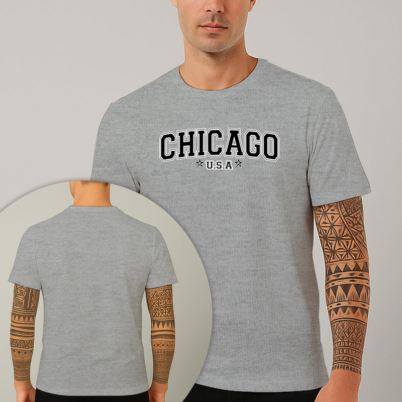 Camiseta Estampada Chicago Usa 100% Algodão Premium Fio 30.1 Penteado Nexstar