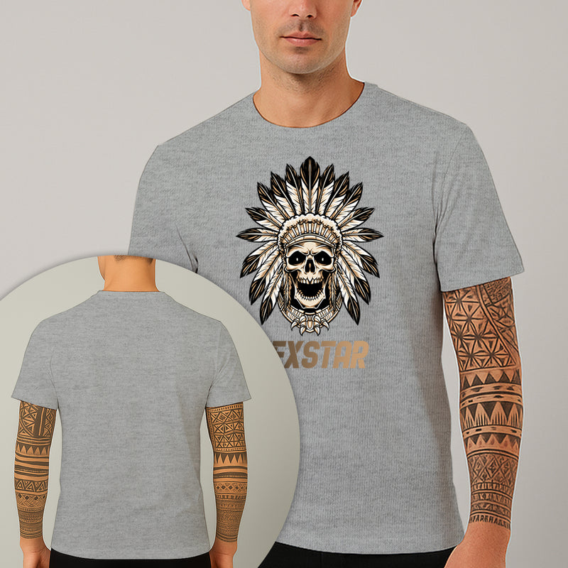Camiseta Estampada Caveira Cocar 100% Algodão Premium Fio 30.1 Penteado Nexstar