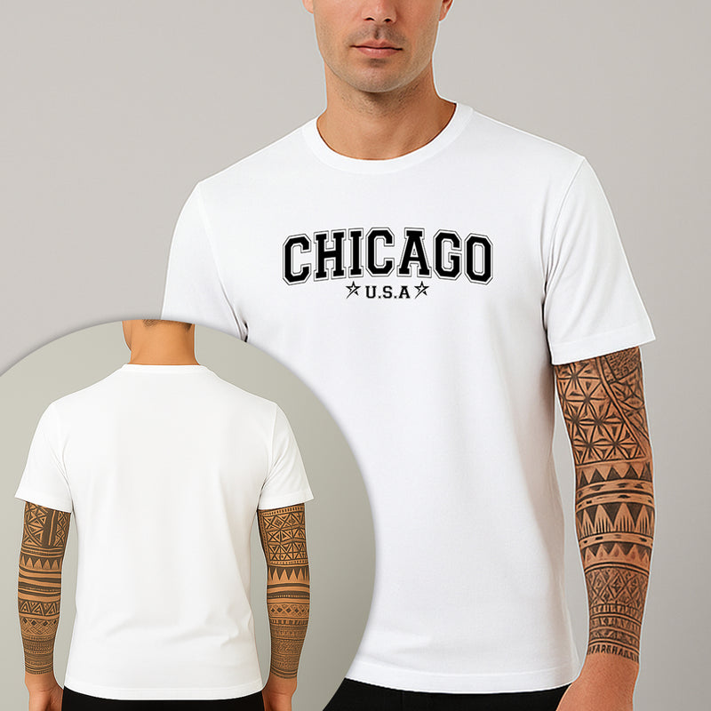 Camiseta Estampada Chicago Usa 100% Algodão Premium Fio 30.1 Penteado Nexstar
