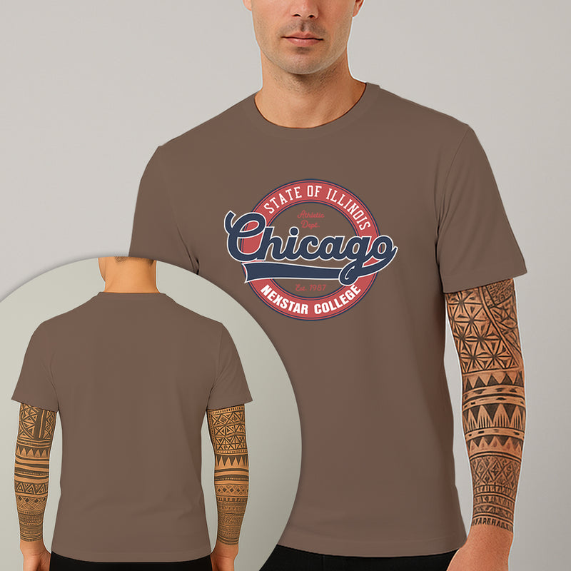 Camiseta Estampada Chicago College 100% Algodão Premium Fio 30.1 Penteado Nexstar