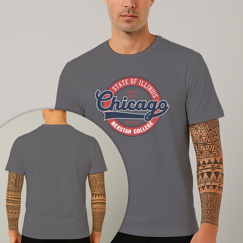 Camiseta Estampada Chicago College 100% Algodão Premium Fio 30.1 Penteado Nexstar