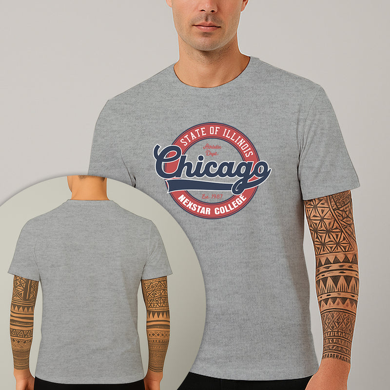 Camiseta Estampada Chicago College 100% Algodão Premium Fio 30.1 Penteado Nexstar