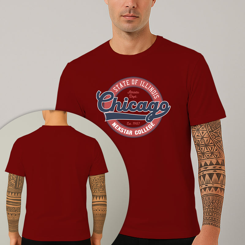 Camiseta Estampada Chicago College 100% Algodão Premium Fio 30.1 Penteado Nexstar