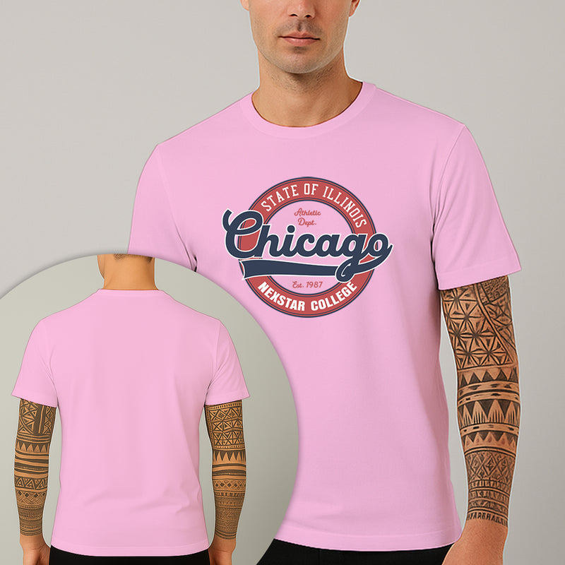 Camiseta Estampada Chicago College 100% Algodão Premium Fio 30.1 Penteado Nexstar