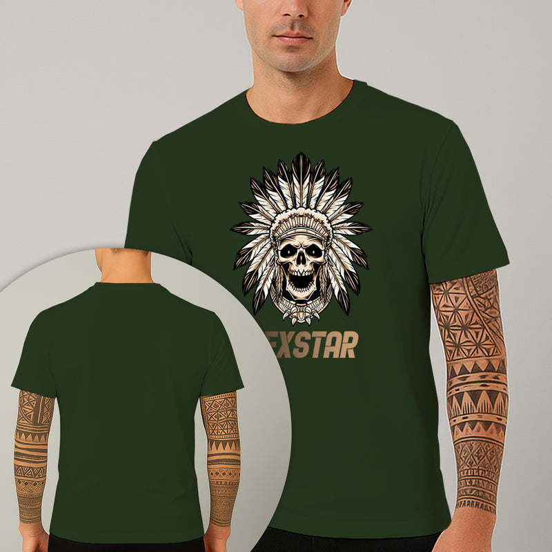 Camiseta Estampada Caveira Cocar 100% Algodão Premium Fio 30.1 Penteado Nexstar