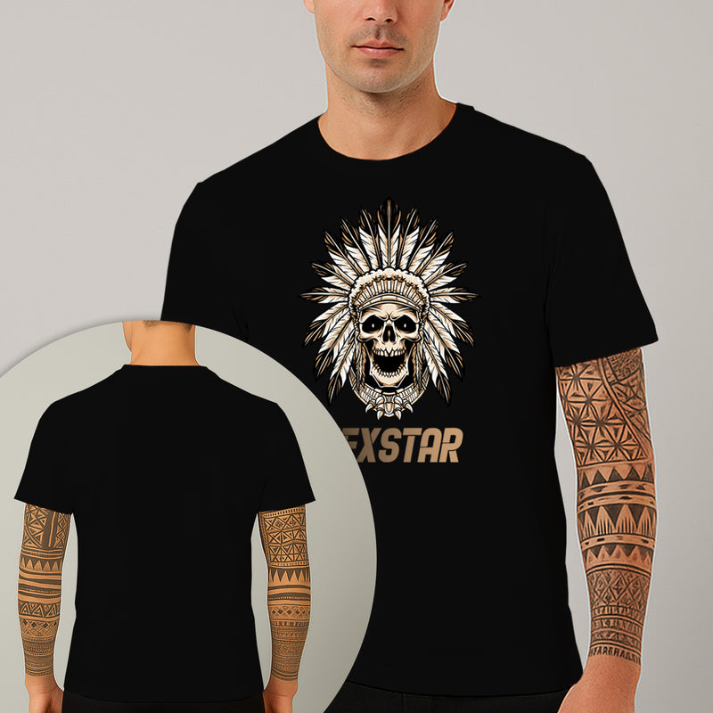 Camiseta Estampada Caveira Cocar 100% Algodão Premium Fio 30.1 Penteado Nexstar