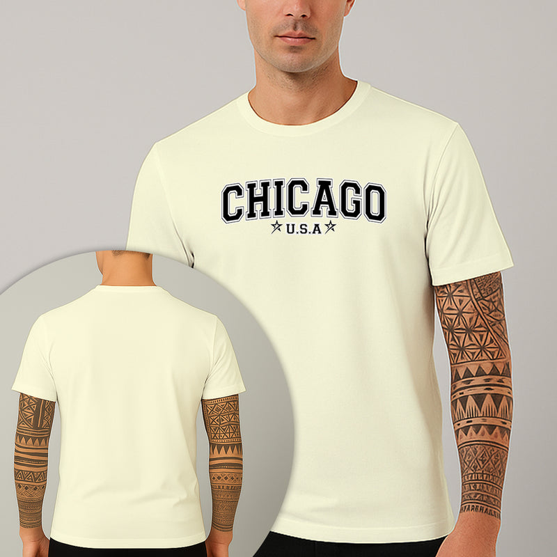 Camiseta Estampada Chicago Usa 100% Algodão Premium Fio 30.1 Penteado Nexstar